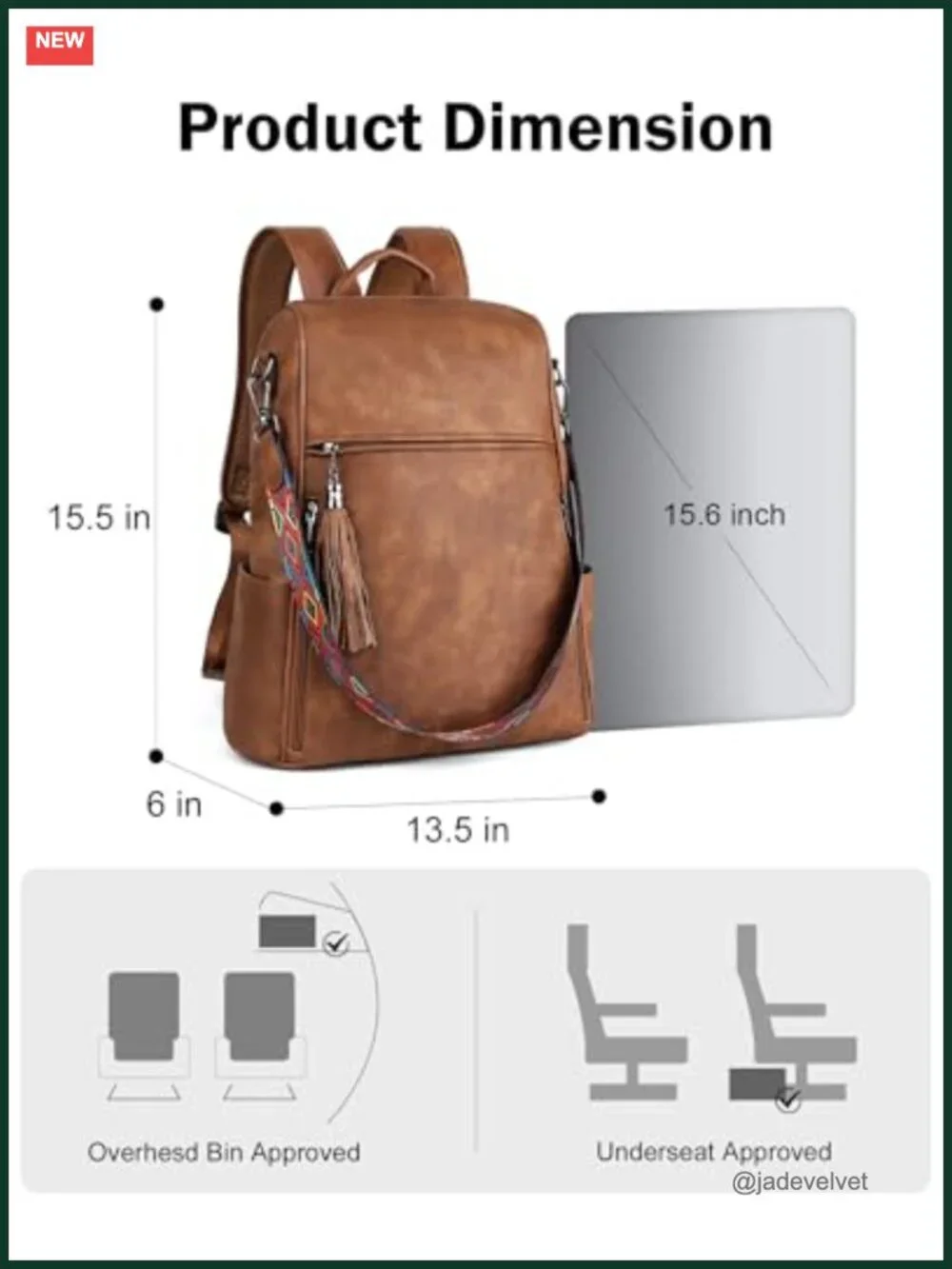 Leather Laptop Backpack Women 15.6 inch Travel Work Bag Waterproof Vegan